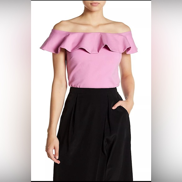 Ted Baker London Tops - Ted Baker London NWT Pale Pink Frill Detail Bardot Shirt Top **Sz 3/US 8** 🌸🌸